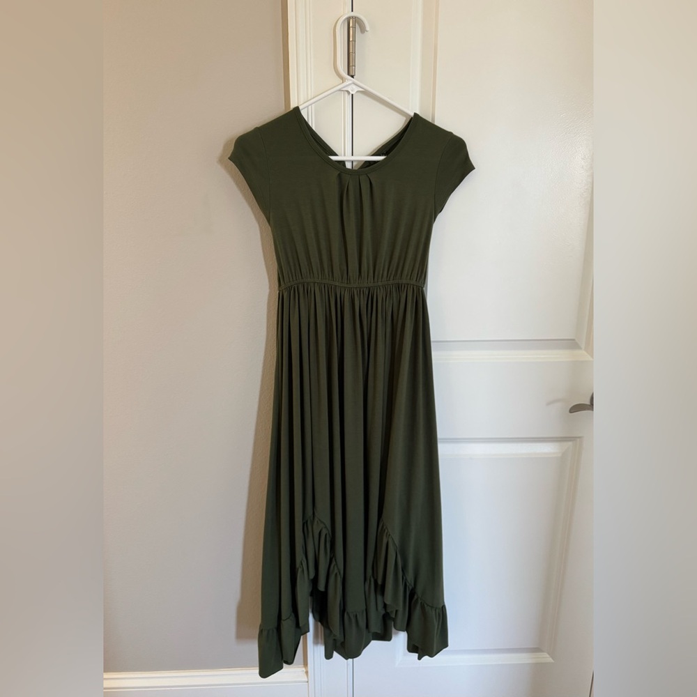 Girls Olive Ruffle Dress - Picture 4 of 8